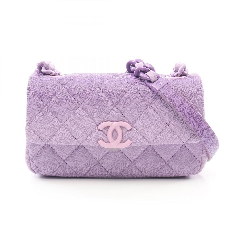 Chanel Matelasse Shoulder Bag Caviar Leather Grained Calfskin Purple